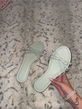 Mint/teal summer Sandals with boho style and bow design